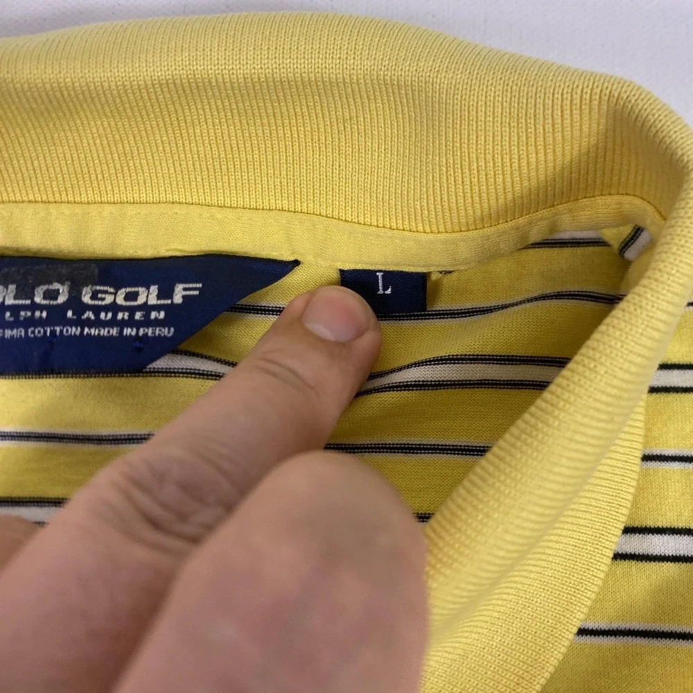 Polo Ralph Lauren Polo Golf‎ Shirt Mens Large Yellow Stripe Pima Cotton Classic